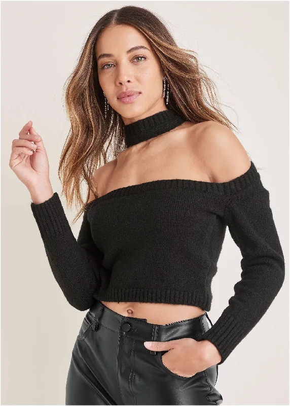 Wrap Halter Neck Sweater - Black Confident Women's High - fashion