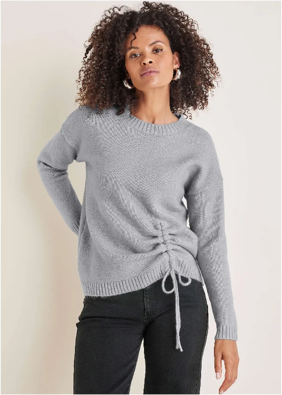 Ruched Sweater - Light Heather Grey Sophisticated Women's Tailored
