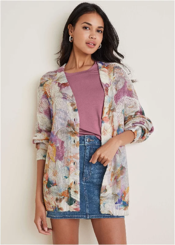 Light Weight Cardigan - Digital Wildflowers Refined Women's Velvet
