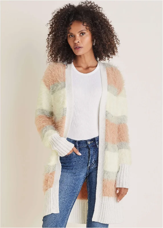 Eyelash Cardigan - White Multi Modern Women's 