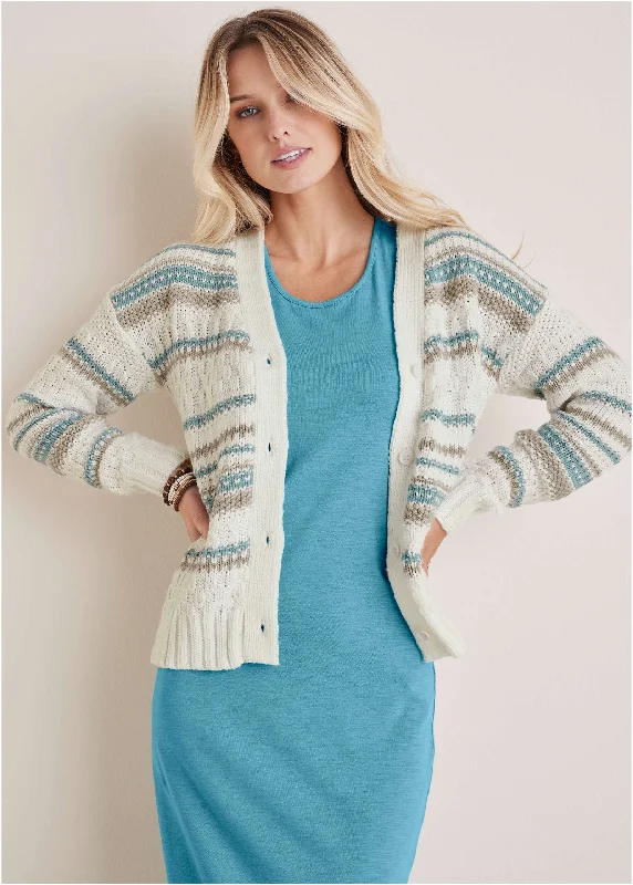 Stripe Cardigan - Light Blue Stripes Modern Women's 